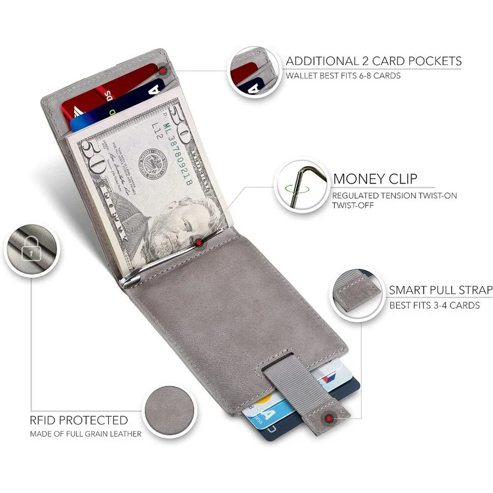 RFID Blocking Slim Bifold Genuine Leather Minimalist Front Pocket Wallet for Men